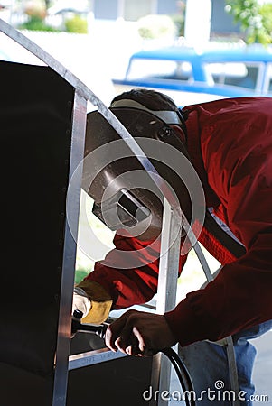 Man tig welding aluminum Editorial Stock Photo